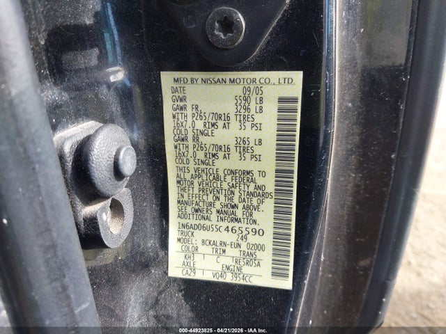 2005 Nissan Frontier Se მანქანა იყიდება აუქციონზე, vin: 1N6AD06U55C465590, აუქციონის ნომერი: 44923825