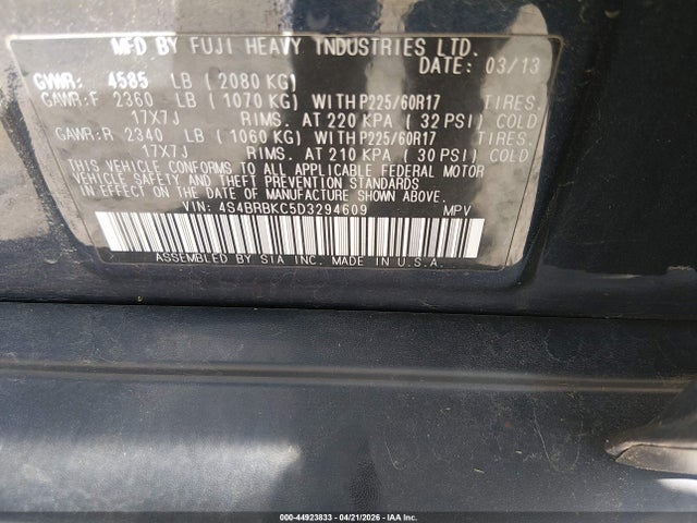 44923833 :رقم المزاد ، 4S4BRBKC5D3294609 vin ، 2013 Subaru Outback 2.5i Limited مزاد بيع