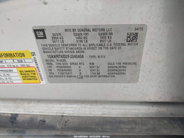 GMC Acadia Denali 2015 1GKKRTKD2FJ340404 Image 9