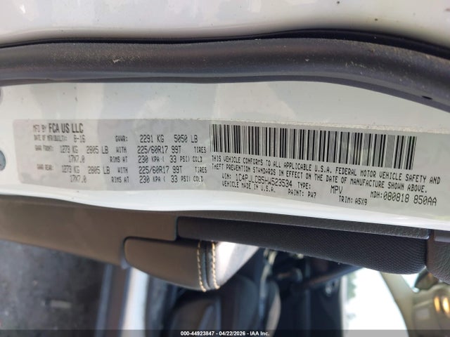 2017 Jeep Cherokee Latitude Fwd მანქანა იყიდება აუქციონზე, vin: 1C4PJLCB5HW523534, აუქციონის ნომერი: 44923847