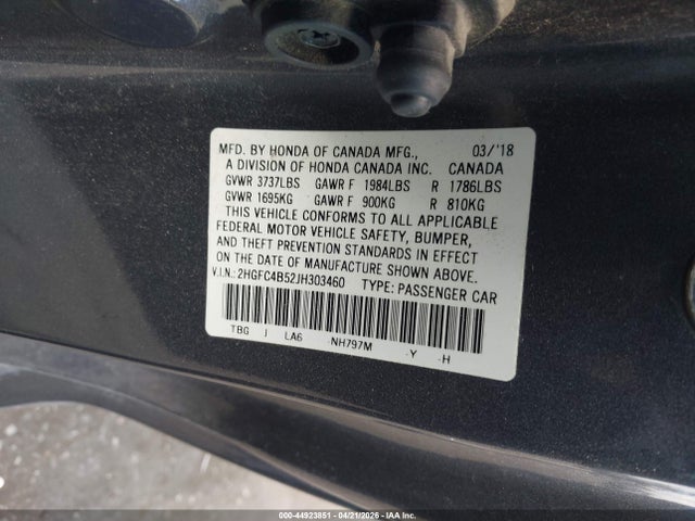 2018 Honda Civic Lx მანქანა იყიდება აუქციონზე, vin: 2HGFC4B52JH303460, აუქციონის ნომერი: 44923851