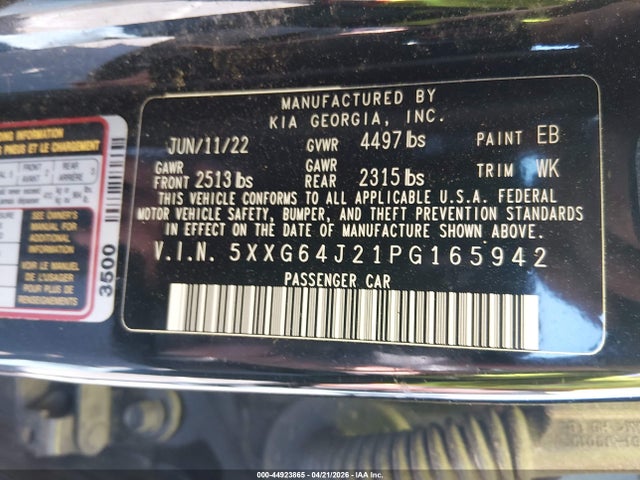 Aukcja sprzedaży 2023 Kia K5 Gt-line, vin: 5XXG64J21PG165942, numer aukcji: 44923865