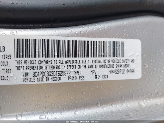 Продажа на аукционе авто 2013 Dodge Journey Sxt, vin: 3C4PDCBG3DT625872, номер лота: 44923892