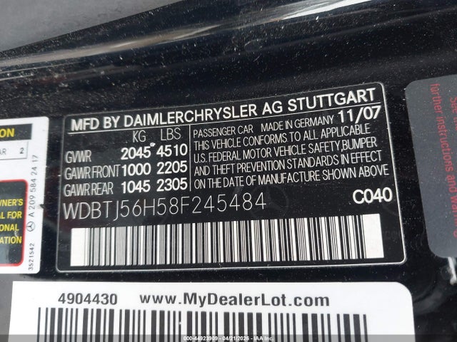 Auction sale of the 2008 Mercedes-benz Clk 350, vin: WDBTJ56H58F245484, lot number: 44923909