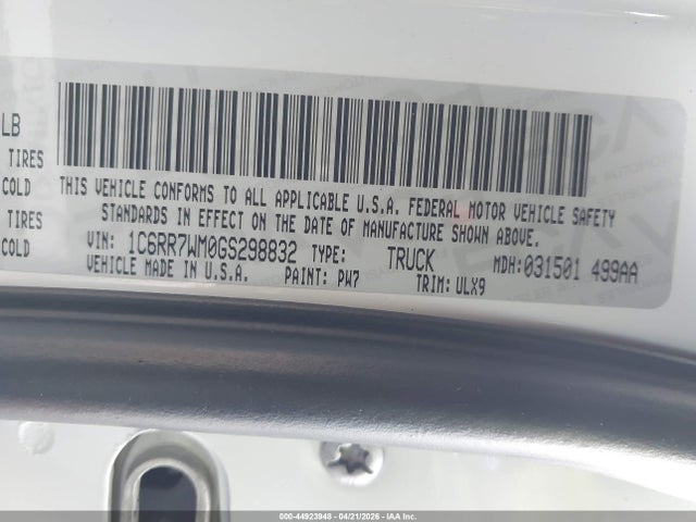 44923948 :رقم المزاد ، 1C6RR7WM0GS298832 vin ، 2016 Ram 1500 Longhorn Limited مزاد بيع