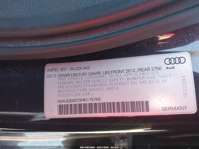 Aukcja sprzedaży 2017 Audi A6 2.0t Premium, vin: WAUG8AFC9HN115769, numer aukcji: 44923965