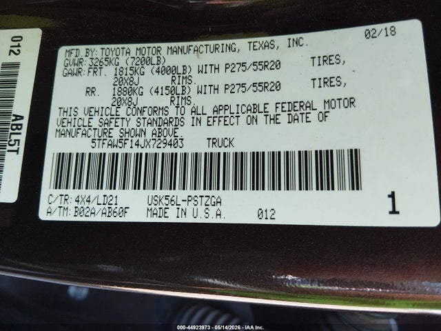 5TFAW5F14JX729403 Toyota Tundra 1794 5.7l V8