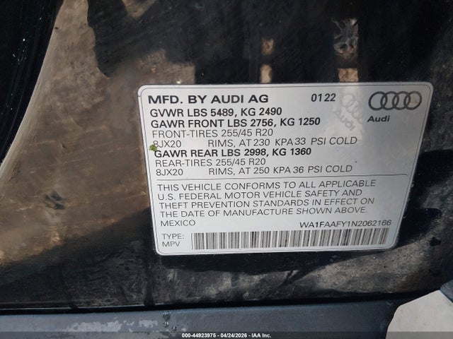 Продажа на аукционе авто 2022 Audi Q5 Prestige 45 Tfsi S Line Quattro S Tronic, vin: WA1FAAFY1N2062166, номер лота: 44923975