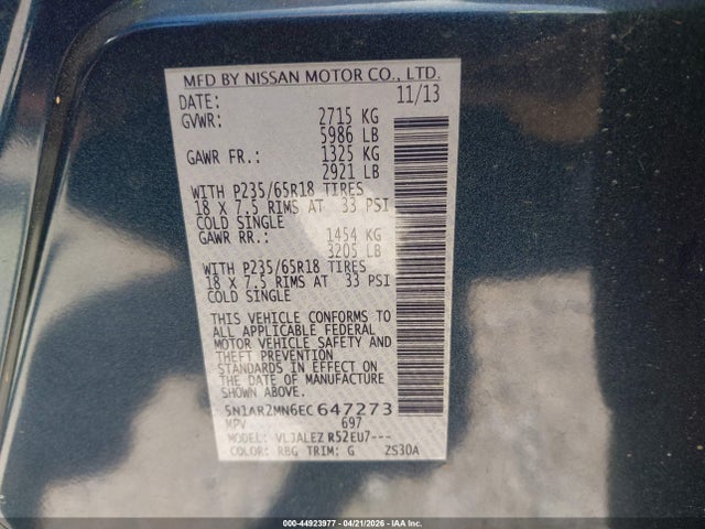 Nissan Pathfinder Sv 2014 5N1AR2MN6EC647273 Image 9