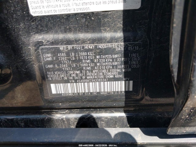 Продаж на аукціоні авто 2010 Subaru Outback 2.5i Limited, vin: 4S4BRBKC9A3385247, номер лоту: 44923986