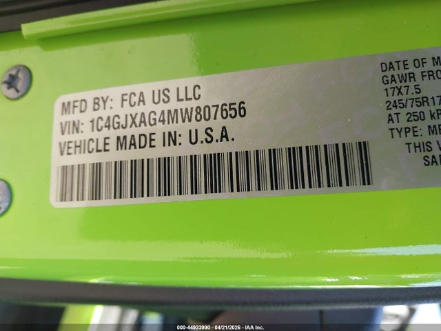 1C4GJXAG4MW807656 Jeep Wrangler Sport 4x4