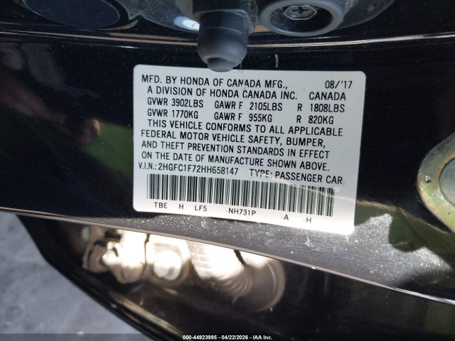 Honda Civic Ex-l 2017 2HGFC1F72HH658147 Image 9