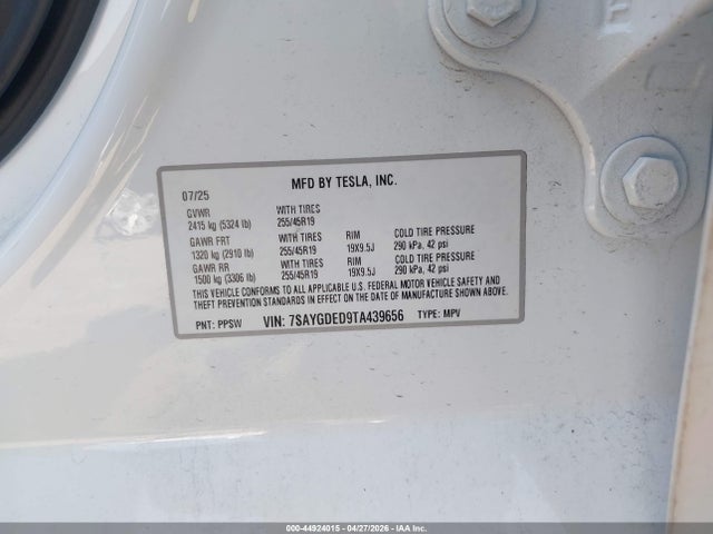 7SAYGDED9TA439656 Tesla Model Y Premium Rear-wheel Drive/standard Rear-wheel Drive