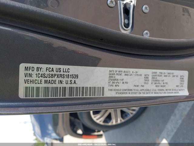 2024 Jeep Wagoneer L Series Ii 4x4 მანქანა იყიდება აუქციონზე, vin: 1C4SJSBPXRS181539, აუქციონის ნომერი: 44924046
