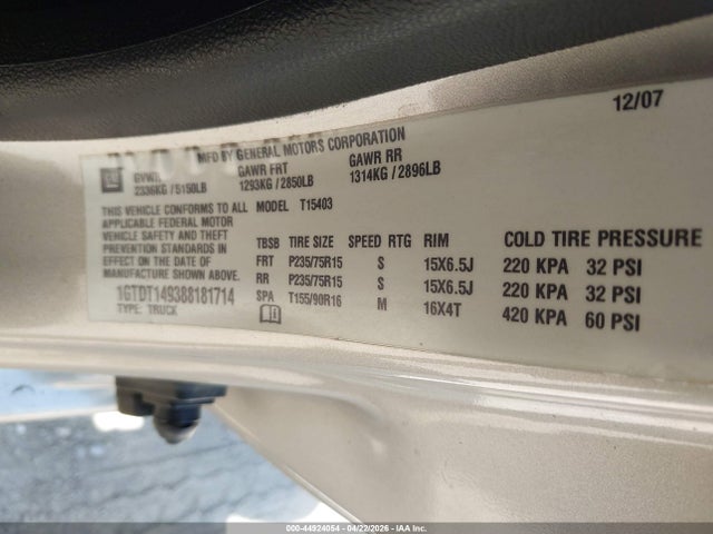 Aukcja sprzedaży 2008 Gmc Canyon Sle1, vin: 1GTDT149388181714, numer aukcji: 44924054