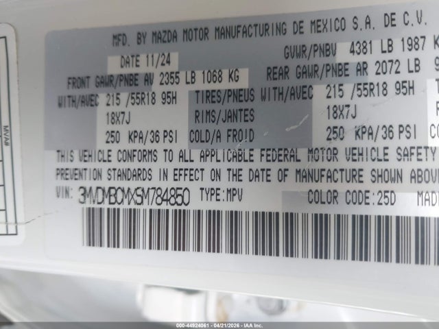 Aukcja sprzedaży 2025 Mazda Cx-30 2.5 S Preferred Package, vin: 3MVDMBCMXSM784850, numer aukcji: 44924061