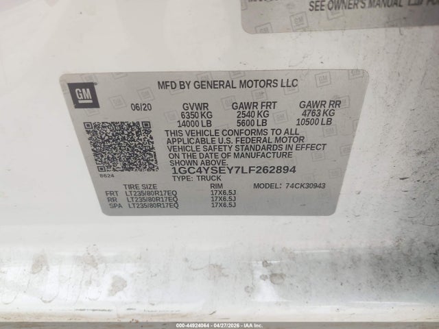 1GC4YSEY7LF262894 Chevrolet Silverado 3500hd 4wd Long Bed Wt