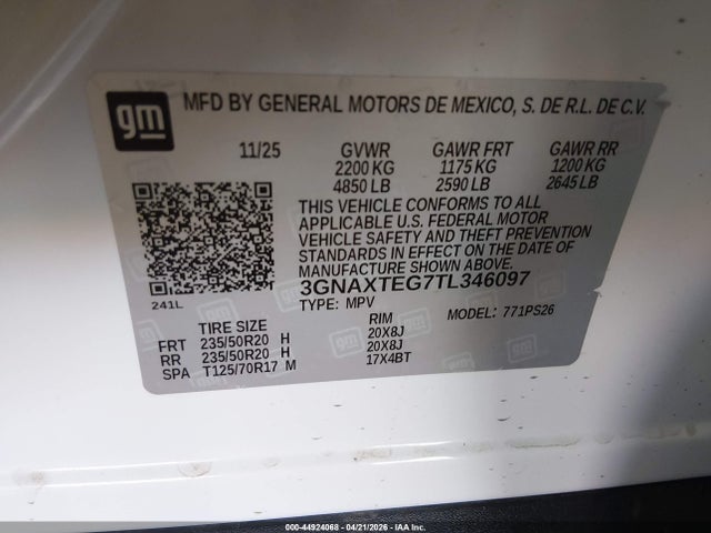 Chevrolet Equinox Awd Rs 2026 3GNAXTEG7TL346097 Image 9