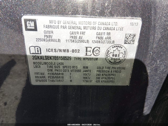 44924084 :رقم المزاد ، 2GKALSEK7E6150529 vin ، 2014 Gmc Terrain Slt-1 مزاد بيع