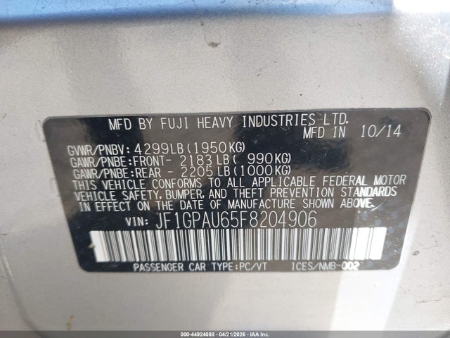 Продаж на аукціоні авто 2015 Subaru Impreza 2.0i Sport Premium, vin: JF1GPAU65F8204906, номер лоту: 44924088