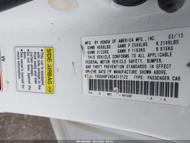 44924095 :رقم المزاد ، 19UUA8F59DA013122 vin ، 2013 Acura Tl 3.5 مزاد بيع