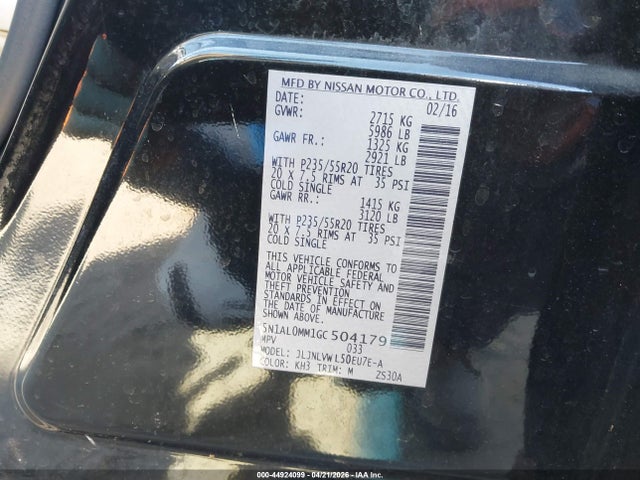 Aukcja sprzedaży 2016 Infiniti Qx60, vin: 5N1AL0MM1GC504179, numer aukcji: 44924099
