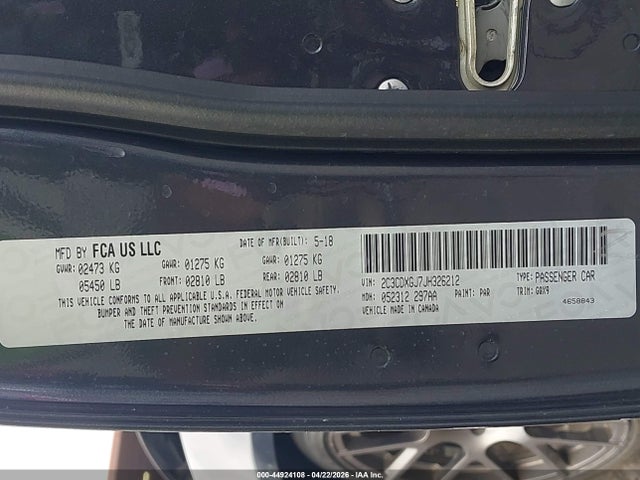 Продаж на аукціоні авто 2018 Dodge Charger R/t Scat Pack Rwd, vin: 2C3CDXGJ7JH326212, номер лоту: 44924108
