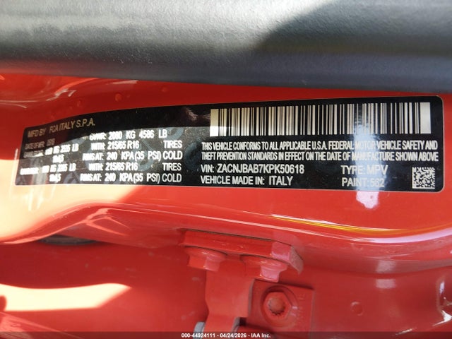 44924111 :رقم المزاد ، ZACNJBAB7KPK50618 vin ، 2019 Jeep Renegade Sport 4x4 مزاد بيع