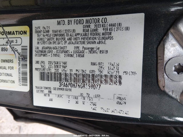 Продажа на аукционе авто 2016 Ford Fusion Se, vin: 3FA6P0H76GR159077, номер лота: 44924112