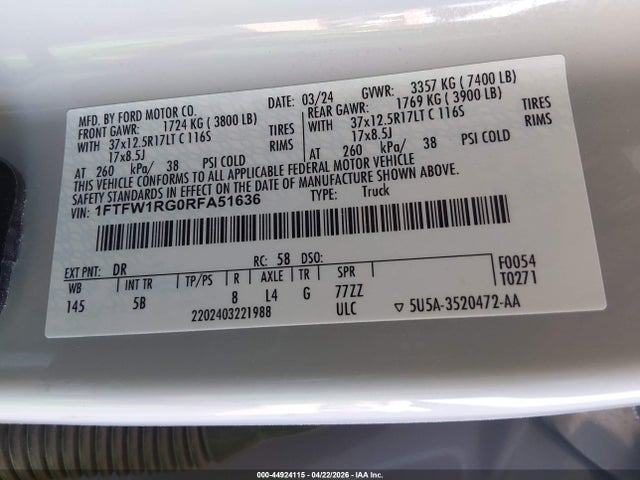 Ford F-150 Raptor 2024 1FTFW1RG0RFA51636 Image 9