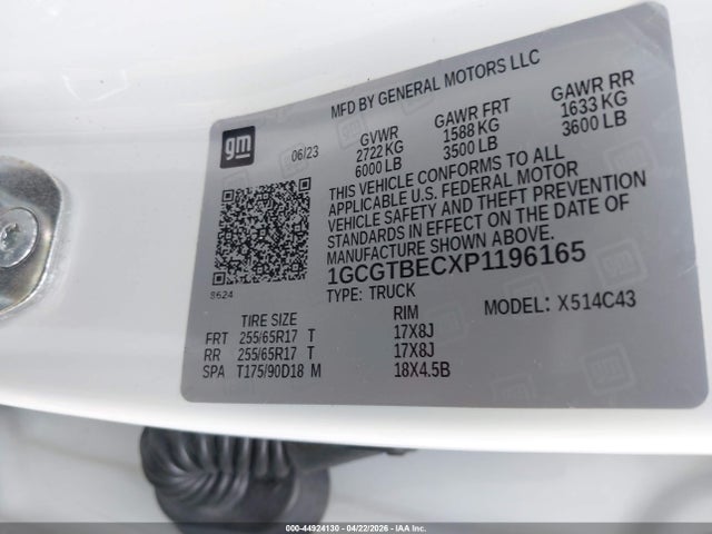 2023 Chevrolet Colorado 4wd  Short Box Wt მანქანა იყიდება აუქციონზე, vin: 1GCGTBECXP1196165, აუქციონის ნომერი: 44924130