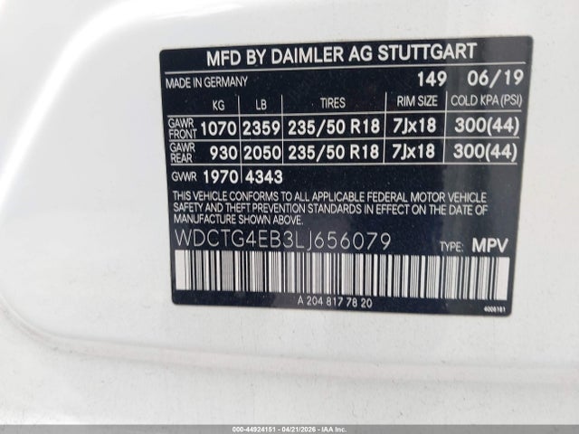 Продажа на аукционе авто 2020 Mercedes-benz Gla 250, vin: WDCTG4EB3LJ656079, номер лота: 44924151
