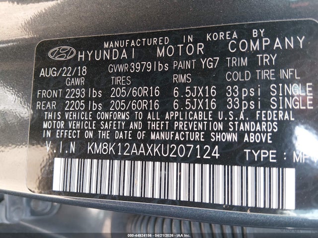Продаж на аукціоні авто 2019 Hyundai Kona Se, vin: KM8K12AAXKU207124, номер лоту: 44924156