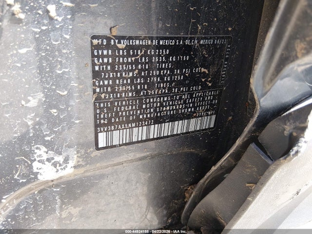 2022 Volkswagen Tiguan 2.0t Se მანქანა იყიდება აუქციონზე, vin: 3VV3B7AX5NM123472, აუქციონის ნომერი: 44924158