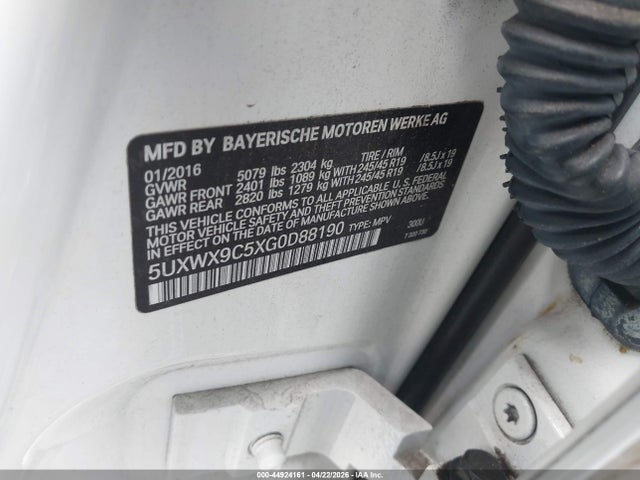Aukcja sprzedaży 2016 Bmw X3 Xdrive28i, vin: 5UXWX9C5XG0D88190, numer aukcji: 44924161