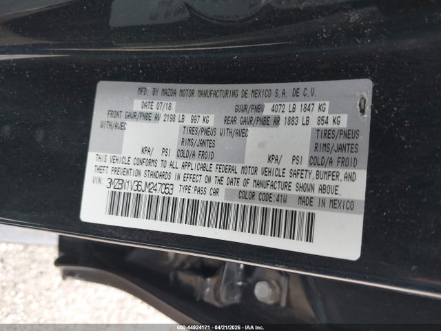 Aukcja sprzedaży 2018 Mazda Mazda3 Touring, vin: 3MZBN1V36JM247053, numer aukcji: 44924171