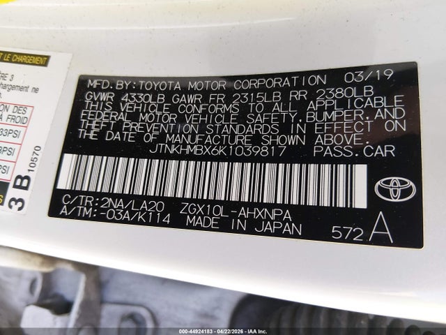 Продаж на аукціоні авто 2019 Toyota C-hr Limited, vin: JTNKHMBX6K1039817, номер лоту: 44924183