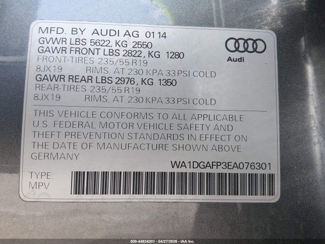 Продажа на аукционе авто 2014 Audi Q5 3.0t Premium Plus, vin: WA1DGAFP3EA076301, номер лота: 44924201