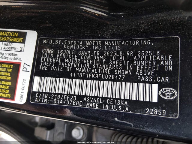 Toyota CAMRY SE 2015 4T1BF1FK9FU028477 Image 9