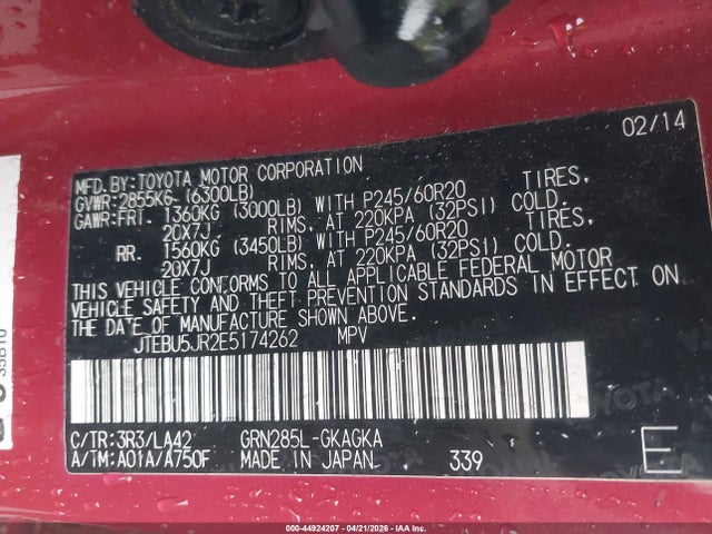 Toyota 4runner Limited 2014 JTEBU5JR2E5174262 Image 9