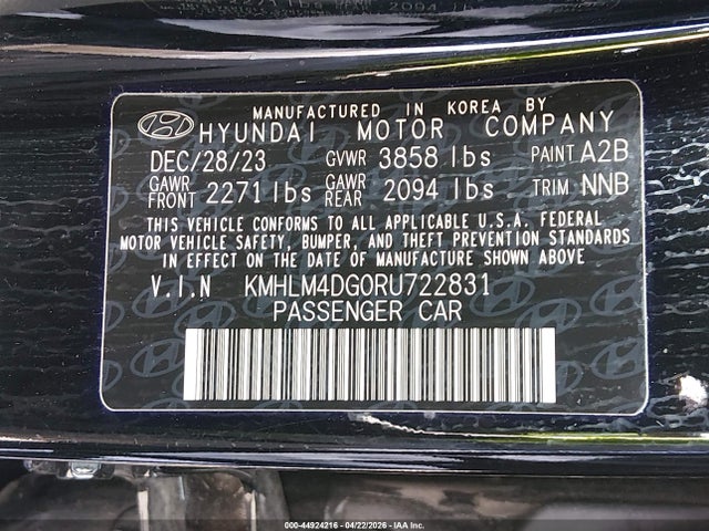 Продаж на аукціоні авто 2024 Hyundai Elantra Sel, vin: KMHLM4DG0RU722831, номер лоту: 44924216