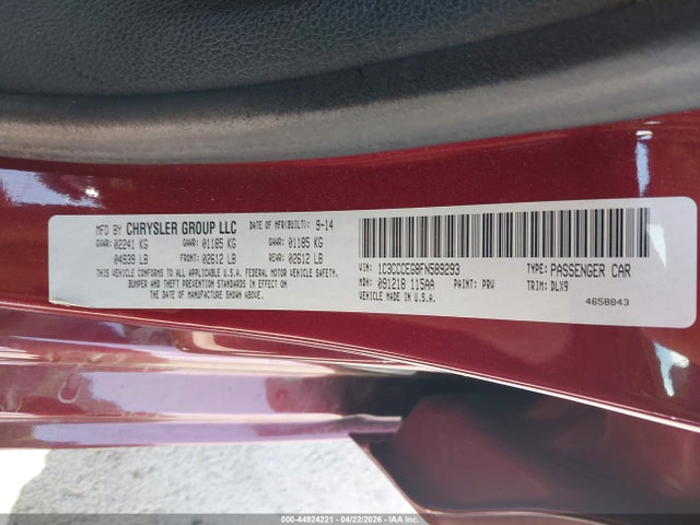 Продажа на аукционе авто 2015 Chrysler 200 C, vin: 1C3CCCEG8FN589293, номер лота: 44924221