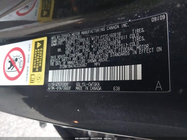 2010 Lexus Rx 350 მანქანა იყიდება აუქციონზე, vin: 2T2BK1BA7AC026967, აუქციონის ნომერი: 44924227