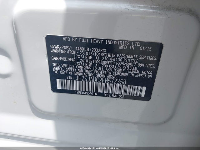 Aukcja sprzedaży 2015 Subaru Forester 2.5i Premium, vin: JF2SJADC2FH572358, numer aukcji: 44924251