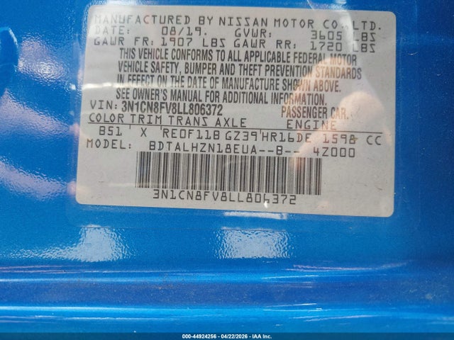 Nissan Versa Sr Xtronic Cvt 2020 3N1CN8FV8LL806372 Image 9