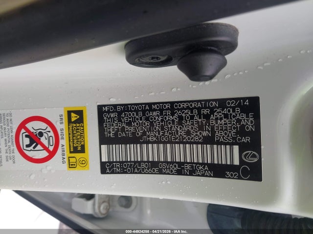 Aukcja sprzedaży 2014 Lexus Es 350, vin: JTHBK1GG1E2120282, numer aukcji: 44924258