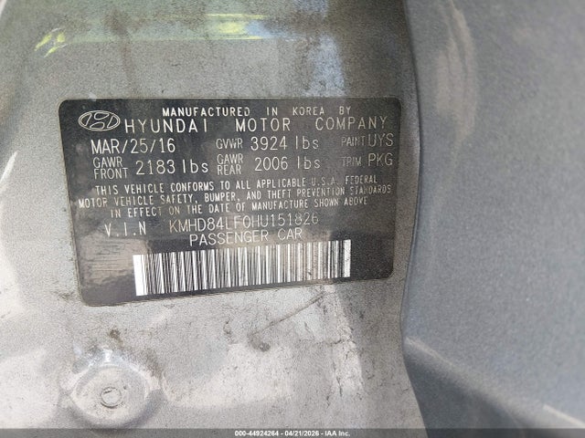 Aukcja sprzedaży 2017 Hyundai Elantra Se, vin: KMHD84LF0HU151826, numer aukcji: 44924264
