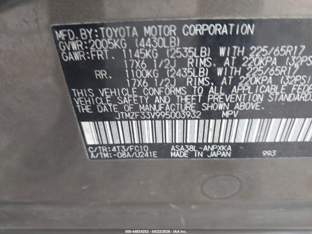 Продаж на аукціоні авто 2009 Toyota Rav4, vin: JTMZF33V995003932, номер лоту: 44924282