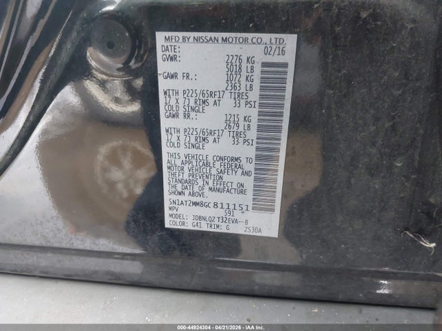 5N1AT2MM8GC811151 Nissan ROGUE SV