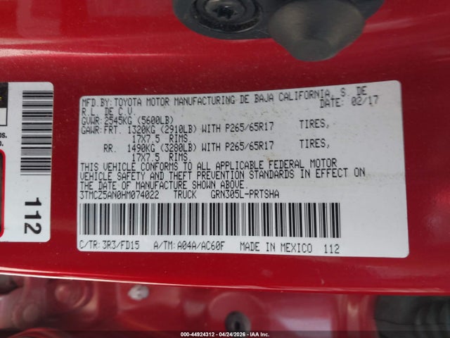 Aukcja sprzedaży 2017 Toyota Tacoma Trd Sport, vin: 3TMCZ5AN0HM074022, numer aukcji: 44924312